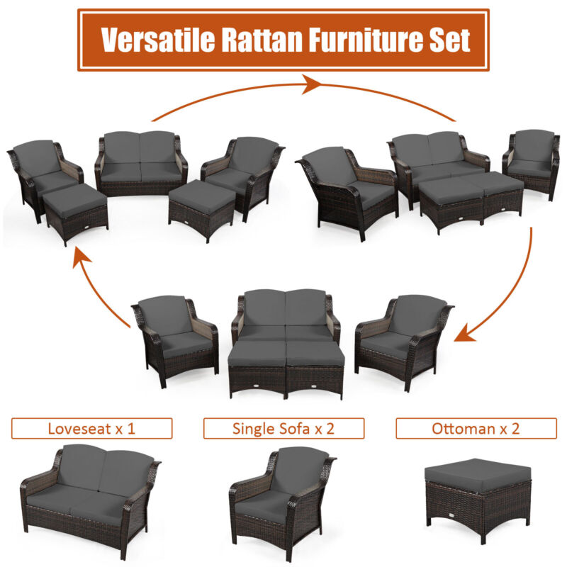 Comfortable 5 Piece Outdoor Wicker Sofa Set with Cushions