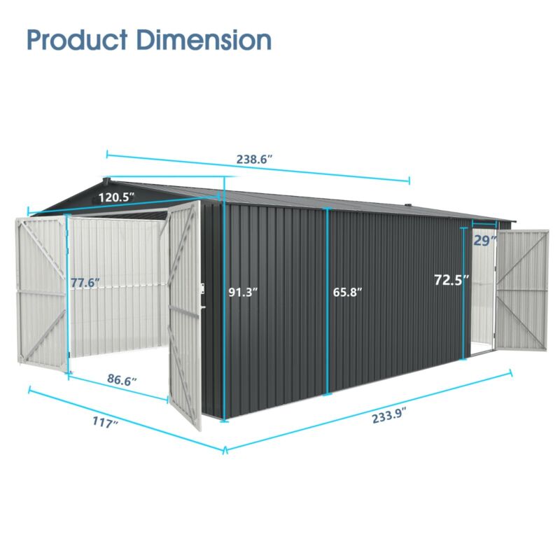 Durable Metal Outdoor Storage Shed 20x10 Feet Large Garage