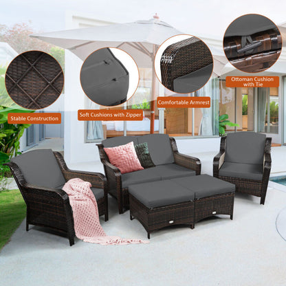 Comfortable 5 Piece Outdoor Wicker Sofa Set with Cushions