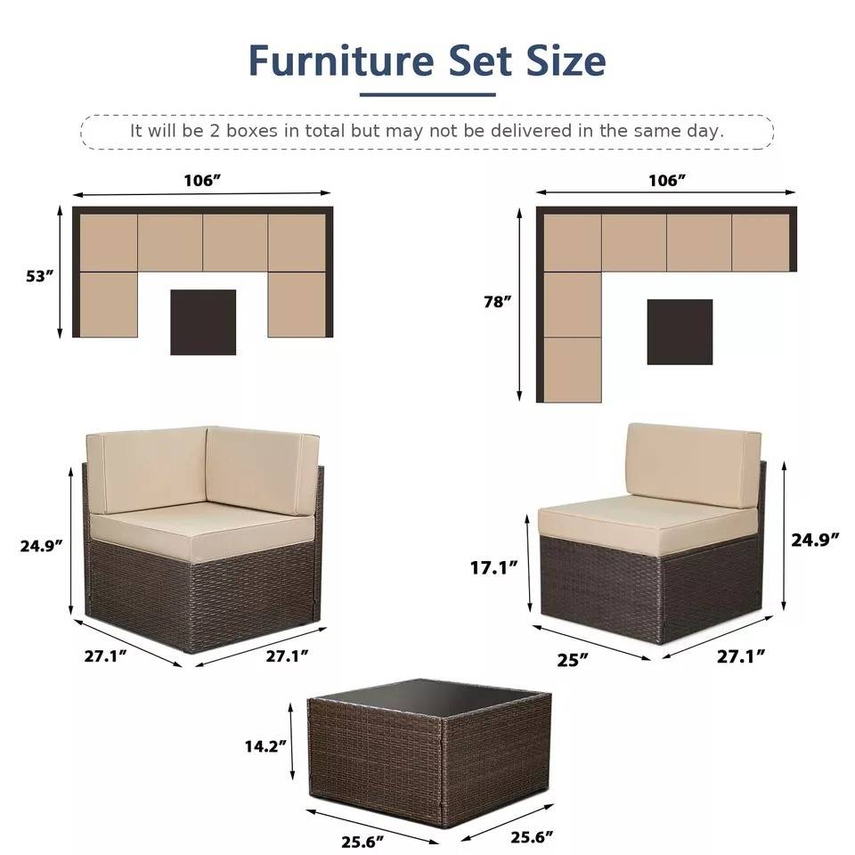 Garden Wicker Patio Set 7 PCS