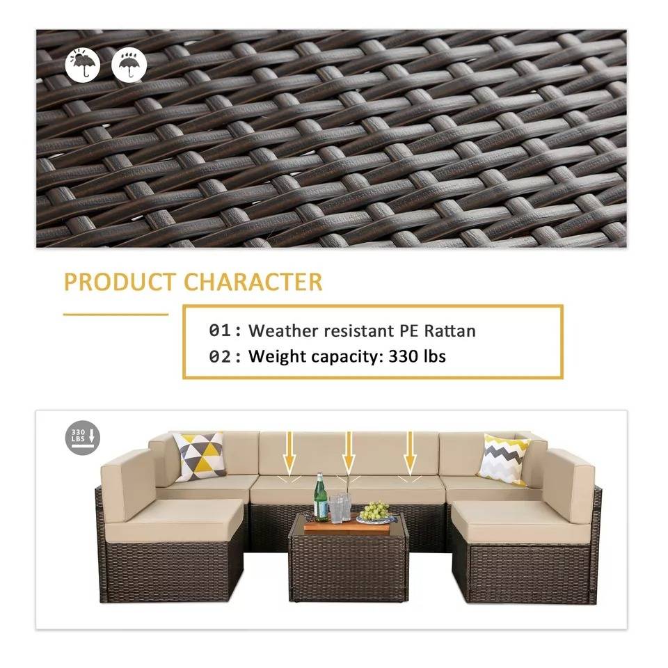 Garden Wicker Patio Set 7 PCS