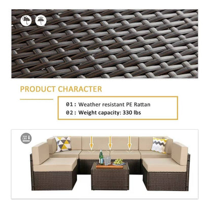 Garden Wicker Patio Set 7 PCS