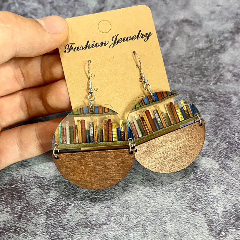 Natural Wood Book Earrings