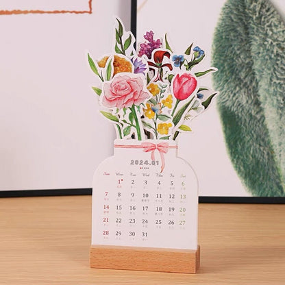 Wooden Framed 2024 Office Desk Calendar