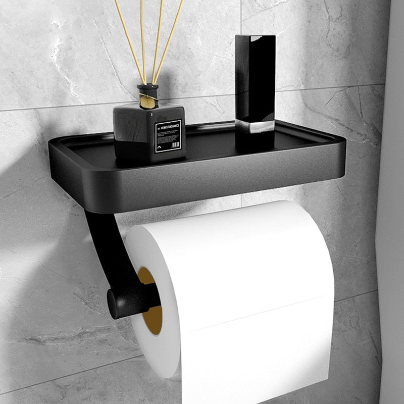 Compact Toilet Paper Holder - Bathroom Wall Mount Storage - Halri