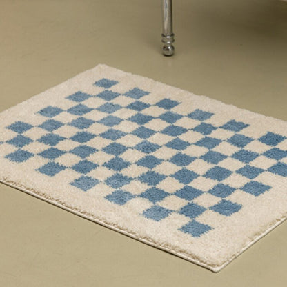 Plush Checkered Bathroom Mat