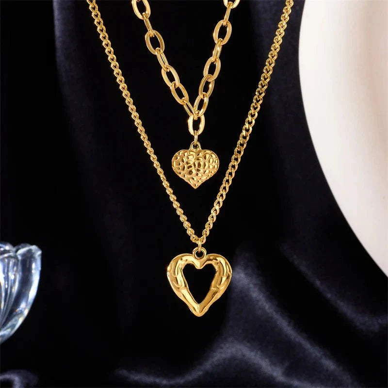 Layered Gold Heart Contrast Necklace - Halri
