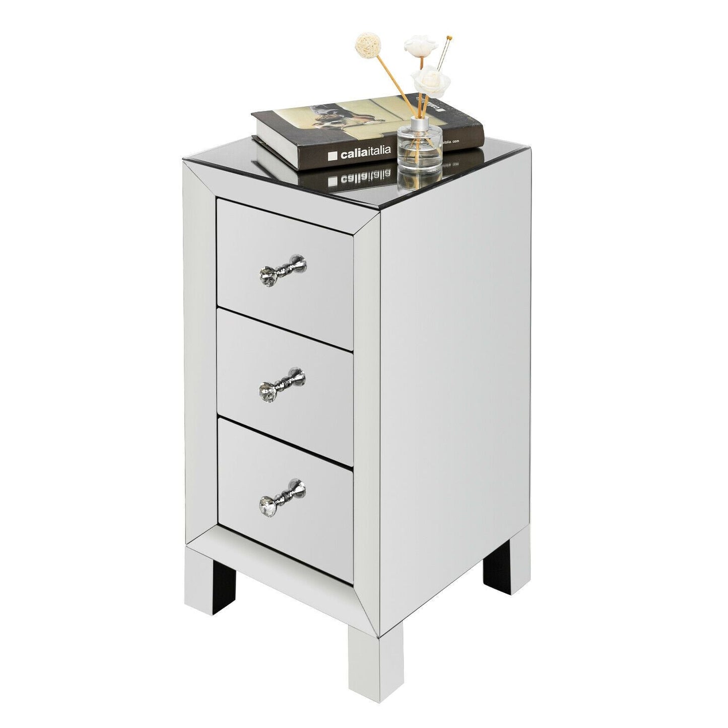 Modern 3 Drawer White Nightstand Table - Halri