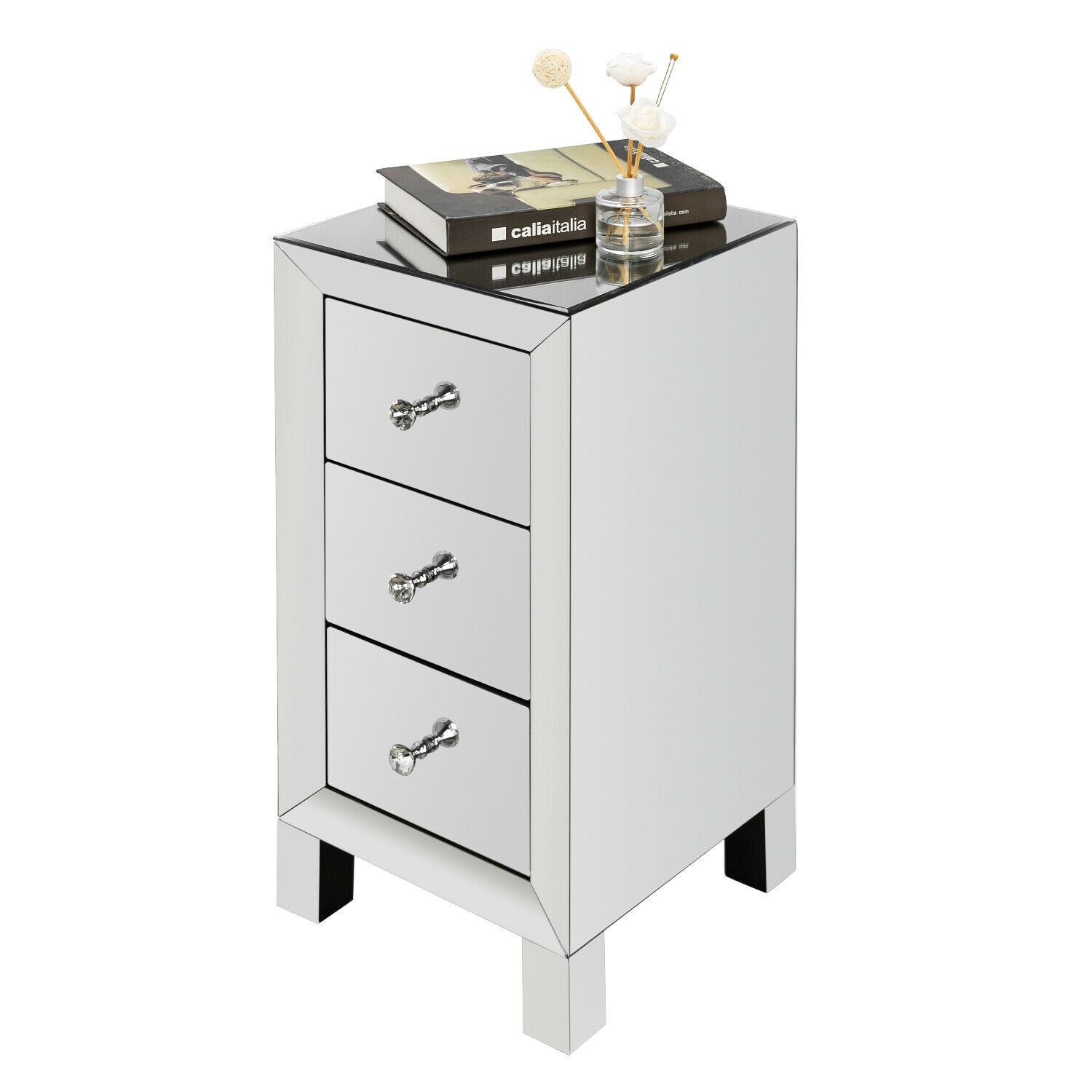 Modern 3 Drawer White Nightstand Table - Halri