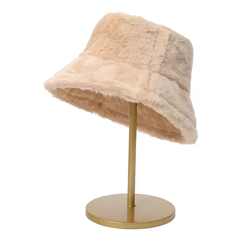 Warm Winter Faux Fur Bucket Hat for Women