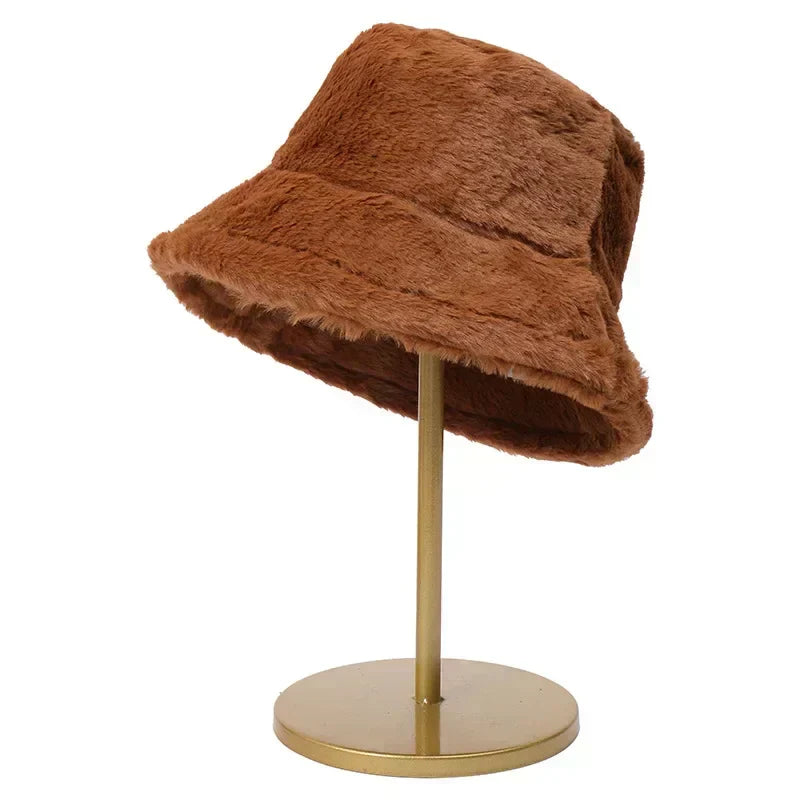 Warm Winter Faux Fur Bucket Hat for Women