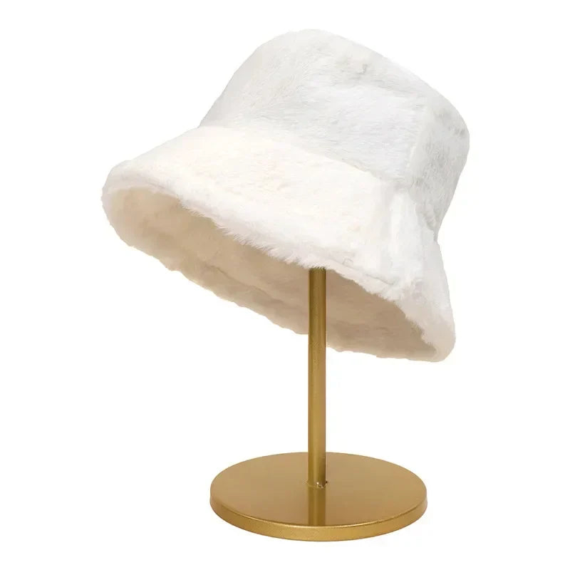 Warm Winter Faux Fur Bucket Hat for Women